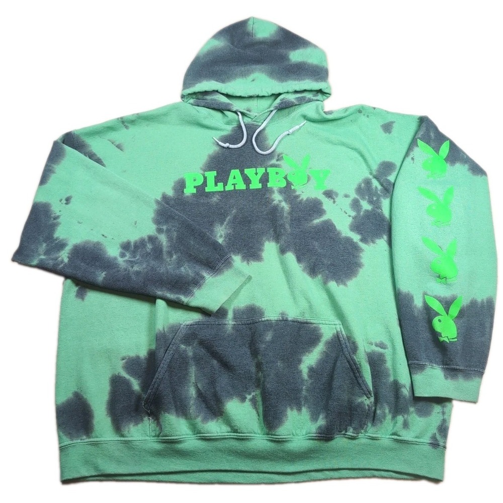 PLAYBOY Enterprises Branded Tie-dye Green/Black Hoodie Mens 2XL